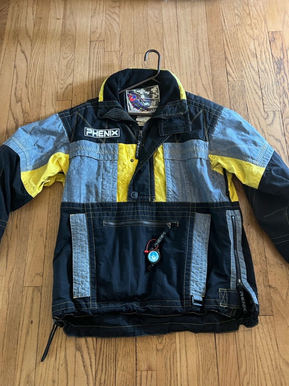 Vintage Phenix Colorblock Anorak Jacket in Black, Yellow & Gray Mens Medium